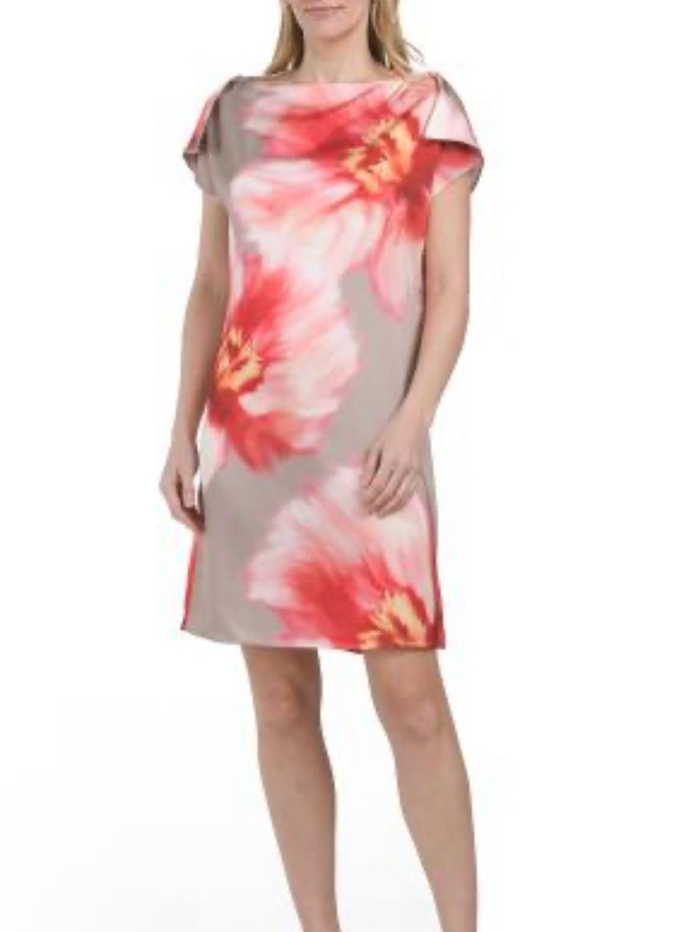 NWT DKNY pink cream & taupe floral satin shift dress 4